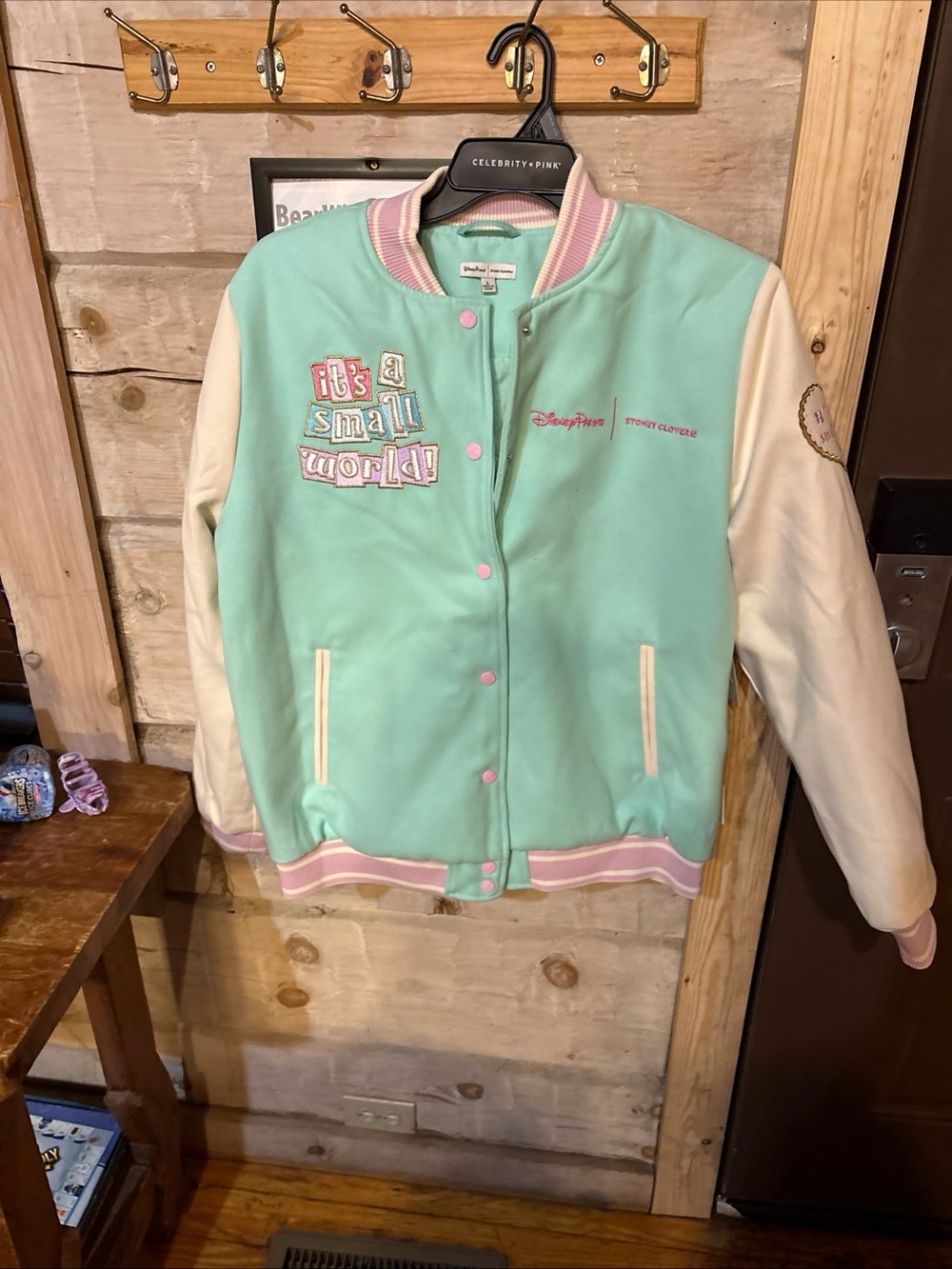 Disney Mint Green & Cream 'It's a Small World' Varsity Jacket
